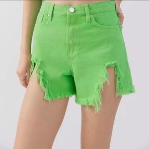 Urban Outfitters BDG Green Distressed High Rise Denim Shorts Size 24